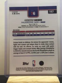 2025-26 Topps Chrome Quentin Grimes #197 X-Fractor Refractor 76ers - Image 2