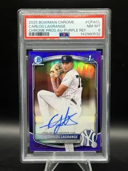 2025 Bowman Chrome Carlos Lagrange True Purple Auto /250 PSA 8 1st Bowman - Image 1