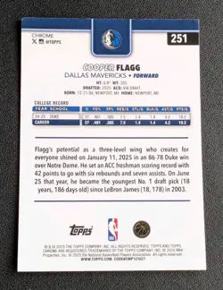 2025 Topps Chrome Cooper Flagg #251 Rookie Card Dallas Mavericks (A) - Image 2