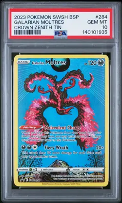 2023 POKEMON SWSH BLACK STAR PROMO CROWN ZENITH TIN #284 GALARIAN MOLTRES PSA 10 - Image 1