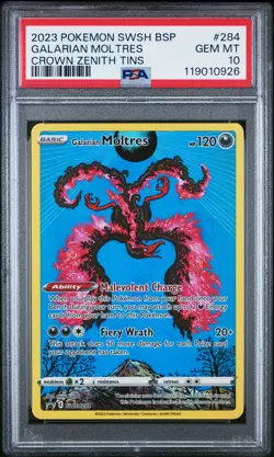 2023 POKEMON SWSH BLACK STAR PROMO GALARIAN MOLTRES#284 CROWN ZENITH TIN PSA 10 - Image 1