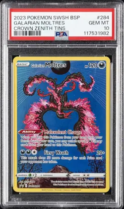 2023 POKEMON SWSH BLACK STAR PROMO CROWN ZENITH TIN #284 GALARIAN MOLTRES PSA 10 - Image 1