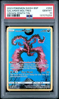 2023 POKEMON SWSH BLACK STAR PROMO CROWN ZENITH TIN #284 GALARIAN MOLTRES PSA 10 - Image 1