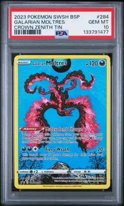 2023 POKEMON SWSH BLACK STAR PROMO CROWN ZENITH TIN #284 GALARIAN MOLTRES PSA 10 - Image 1