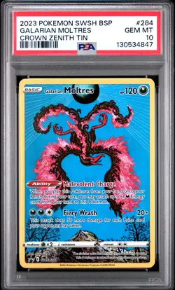 2023 POKEMON SWSH BLACK STAR PROMO CROWN ZENITH TIN #284 GALARIAN MOLTRES PSA 10 - Image 1