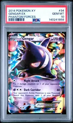 PSA 10 2014 POKEMON XY PHANTOM FORCES #34 GENGAR EX - Image 1