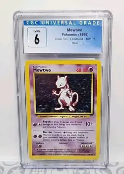 Mewtwo 10/102 Base Set Holo 1999 Pokemon Card Game Unlimited WOTC Graded CGC 6 - Image 1