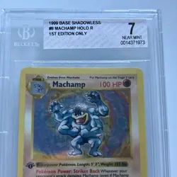 MACHAMP 1ST EDITION SHADOWLESS Graded 7 #8 BASE SET POKEMON Vintage Pokemon - Image 2
