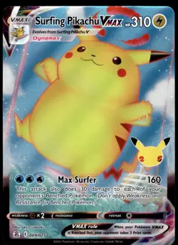 Surfing Pikachu VMAX 009/025 Celebrations Holo Rare VMAX NM Pokemon 2021 - Image 1