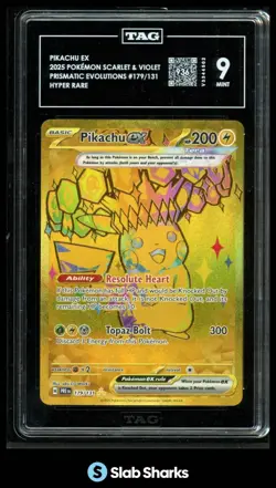 2025 POKEMON PRISMATIC EVOLUTIONS - PRE EN #179/131 PIKACHU EX HYPER RARE TAG 9 - Image 1