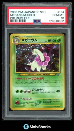 2000 POKEMON JAPANESE NEO MEGANIUM HOLO PREMIUM FILE #154 PSA 10 - Image 1