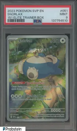 2023 Pokemon SVP EN 151 Elite Trainer Box #051 Snorlax PSA 9 MINT - Image 1