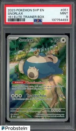 2023 Pokemon SVP EN 151 Elite Trainer Box #051 Snorlax PSA 9 MINT - Image 1