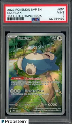 2023 Pokemon SVP EN 151 Elite Trainer Box #051 Snorlax PSA 9 MINT - Image 1