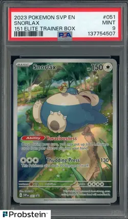 2023 Pokemon SVP EN 151 Elite Trainer Box #051 Snorlax PSA 9 MINT - Image 1