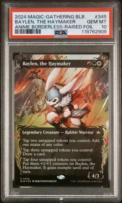 2024 MTG BLOOMBURROW ANIME BORDERLESS-RAISED FOIL BAYLEN, THE HAYMAKER PSA 10 - Image 1