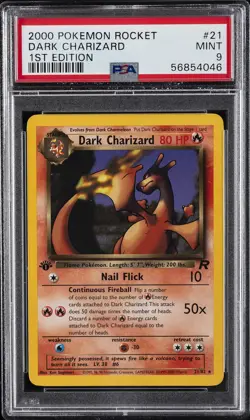 2000 POKEMON ROCKET 1ST ED #21 DARK CHARIZARD PSA 9 - Image 1