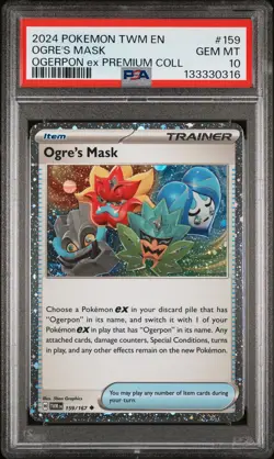 2024 POKEMON TWM EN-TWILIGHT MASQUERADE OGERPON EX PREM COLL OGRE'S MASK PSA 10 - Image 1