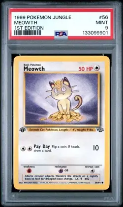 PSA 9 Meowth 1st Edition Jungle 1999 Pokemon 56/64 - Image 1