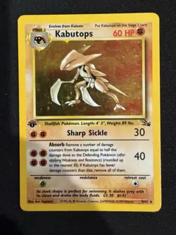 Pokemon TCG Kabutops 1st Edition Fossil Series Holo Rare 9/62 - Image 1