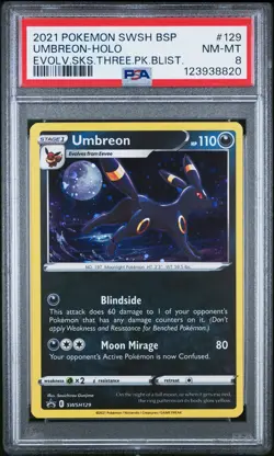 2021 POKEMON SWSH BLACK STAR PROMO #129 UMBREON-HOLO PSA 8 - Image 1