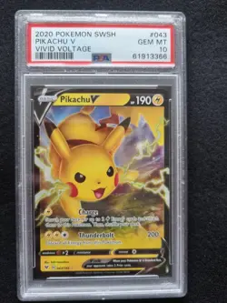 2020 Pokemon SWSH Vivid Voltage #043 Pikachu V PSA 10 GEM MINT - Image 1