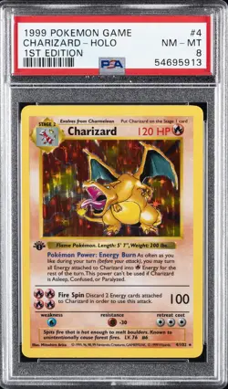 1999 POKEMON BASE SET 1ST EDITION #4 CHARIZARD-HOLO PSA 8 - Image 1
