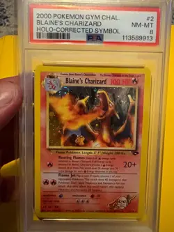 2000 POKEMON GYM CHALLENGE HOLO-CORRECTED SYMBOL #2 BLAINE'S CHARIZARD PSA 8 - Image 1