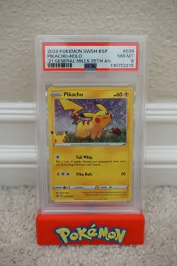 2020 POKEMON SWSH BSP PIKACHU HOLO '21 GENERAL MILLS 25TH ANNIVERSARY #039 PSA 8 - Image 1