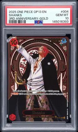 2025 ONE PIECE OP13-CARRYING ON HIS WILL 3RD ANV-GOLD #004 SHANKS PSA 10 - Image 1