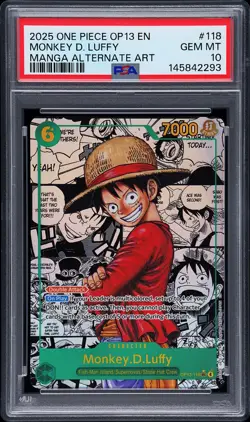 2025 ONE PIECE OP13-CARRYING ON HIS WILL #118 MONKEY D. LUFFY PSA 10 - Image 1