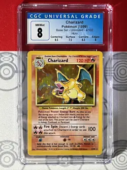 CGC 8 1999 POKEMON TCG CHARIZARD Base Set Unlimited 4/102 PSA BGS Subgrades 2002 - Image 1