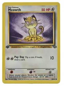 Meowth 56/64 Jungle 1st Edition WOTC Non Holo NM With Tracking 8a - Image 1