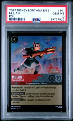 2025 DISNEY LORCANA EN 8-REIGN OF JAFAR FOIL #141 MULAN CHARGING AHEAD PSA 10 - Image 1
