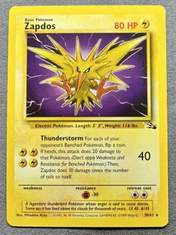 Pokemon TCG Zapdos 30/62 Fossil Unlimited Non-Holo Rare LP - Image 1