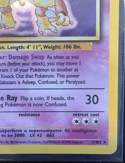 Pokemon TCG Alakazam Base Set 1/102 Holo 1999-2000 Wizards Base Set Copyright... - Image 3