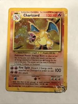 Pokemon TCG Charizard Base Set Holo Unlimited Rare Card 4/102 HP/Damaged - Image 1