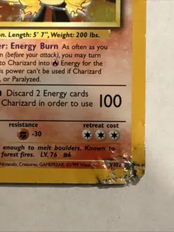 Pokemon TCG Charizard Base Set Holo Unlimited Rare Card 4/102 HP/Damaged - Image 4