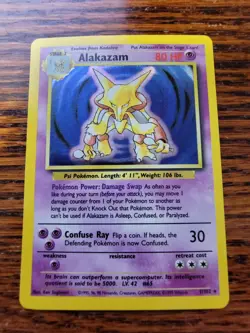 Alakazam 1/102 Holo Rare Unlimited Edition Base Set Pokemon Card 1999 WOTC LP - Image 1