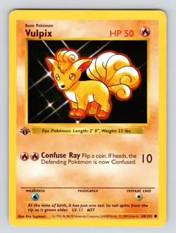 MP* - 1st Edition Shadowless Vulpix 68/102 Base Set Rare Vintage Pokemon Card - Image 1