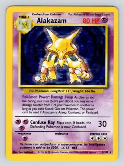 Alakazam 1/102 Holo Rare Unlimited Edition Base Set Pokemon Card 1999 WOTC MP!! - Image 1
