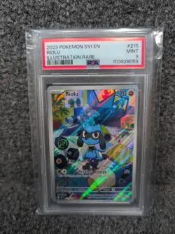 Pokemon TCG Riolu Illustration Rare Card #215/198 Scarlet & Violet PSA 9 - Image 1