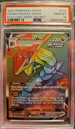 Pokemon TCG Rayquaza VMAX Evolving Skies Secret Rare Card 217 PSA 10 - Image 1
