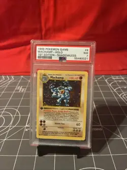 Vintage 1999 1st Edition Shadowless Pokemon Shadowless Machamp Holo 8/102 PSA 7 - Image 1