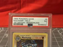 Vintage 1999 1st Edition Shadowless Pokemon Shadowless Machamp Holo 8/102 PSA 7 - Image 5