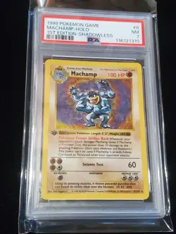 1999 Pokemon Base Set 1st Edition Shadowless Machamp Holo 8/102 PSA #7 - Image 1