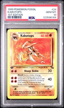 1999 POKEMON FOSSIL 1ST EDITION #24 KABUTOPS PSA 10 - Image 1