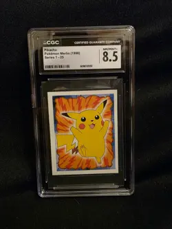 CGC 8.5 MN/MINT+ Pikachu #25 Merlin Series 1 Vintage Pokemon Sticker Nintendo - Image 1