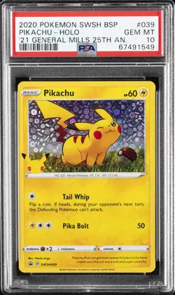 2020 POKEMON SWSH PROMO GENERAL MILLS 25TH ANNIVERSARY #039 PIKACHU-HOLO PSA 10 - Image 1