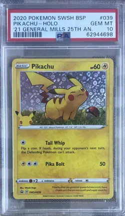 Pokemon Pikachu 2020 General Mills 25th Anniversary Holo Promo SWSH039 PSA 10 - Image 1